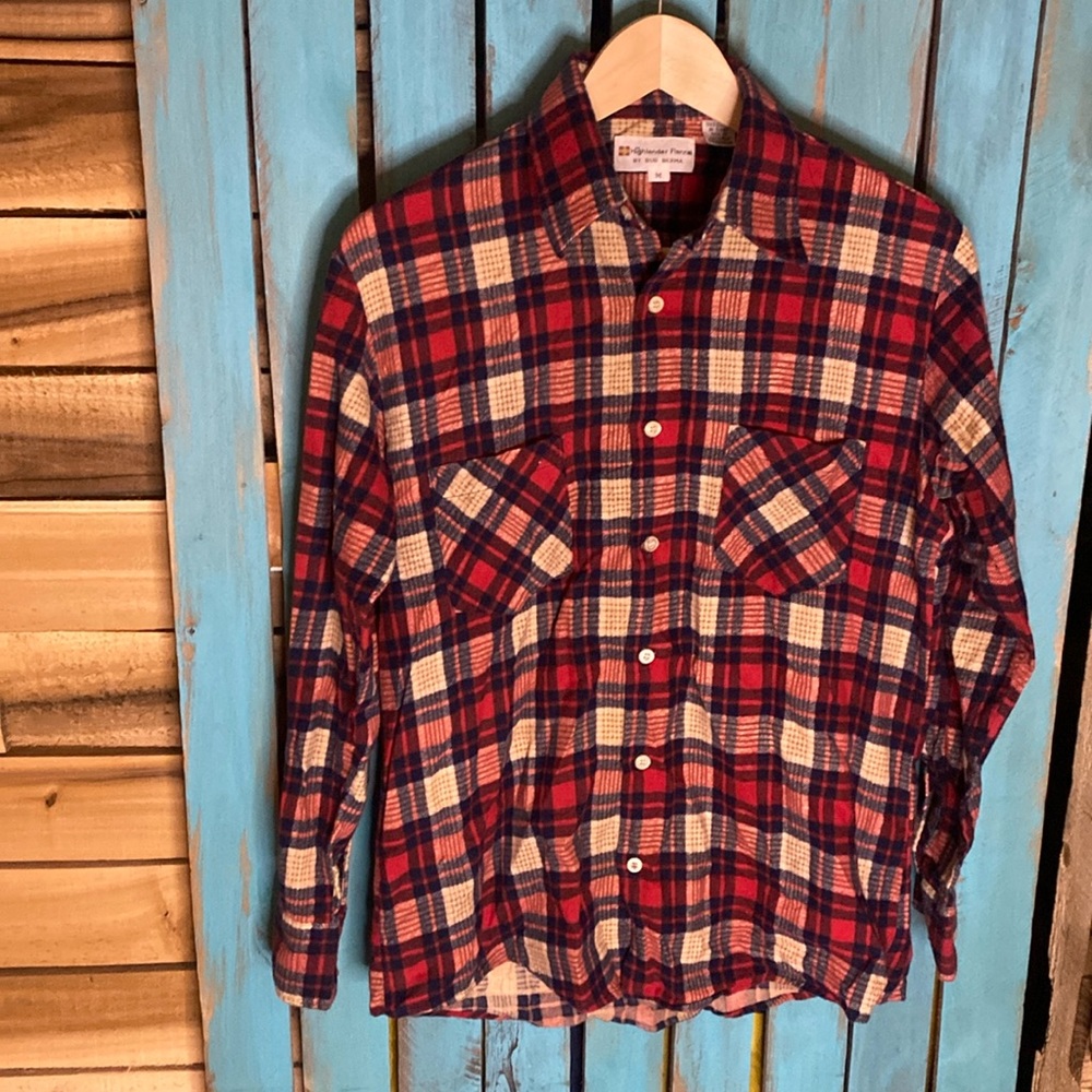 Vintage 90s The Highlander Flannel by Bud Berma size medium red blue tan…